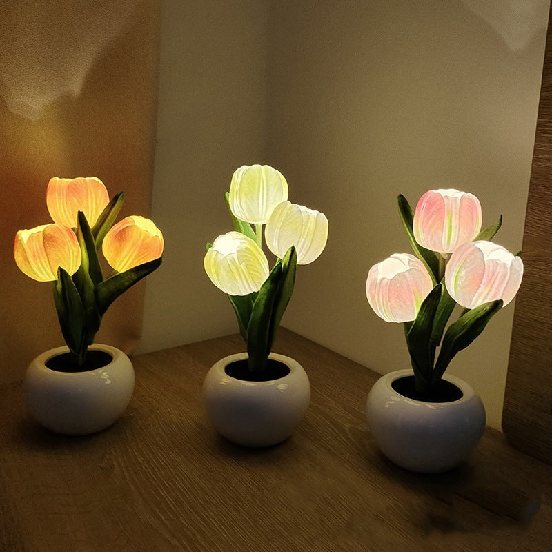 LED Tulpanlampa – Blomsterbordslampa i Keramik (Nattlampa)
