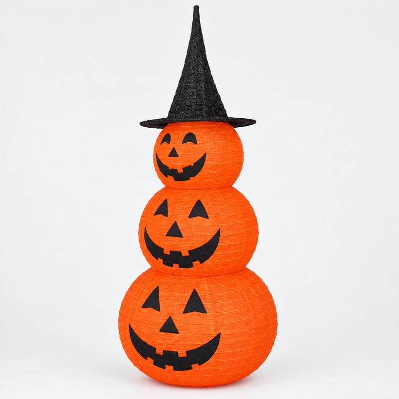 Hopfällbar Halloweenpumpa med Häxhatt – Dekoration i 3 Nivåer