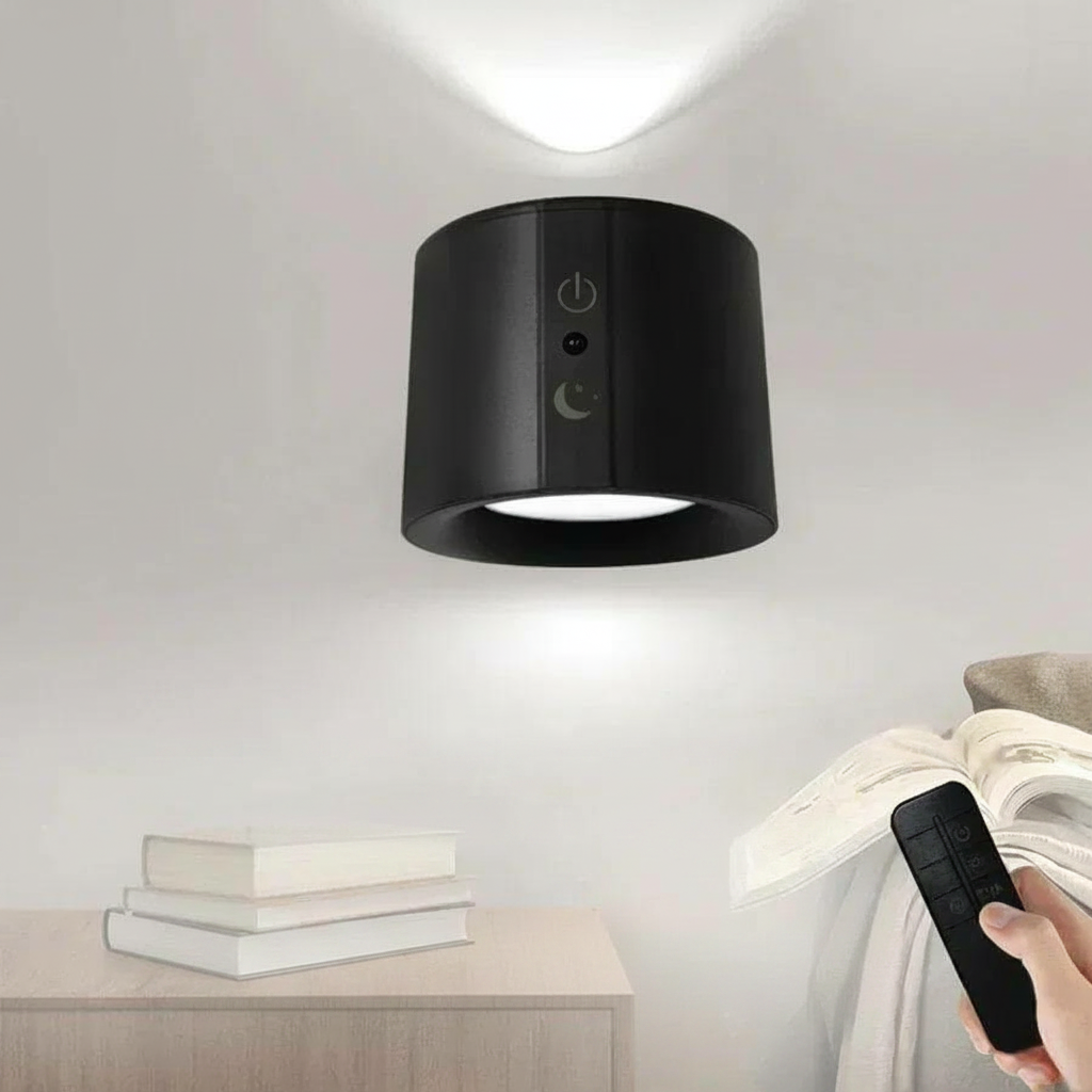 Svart LED vägglampa med dubbla ljuskällor på sängbord