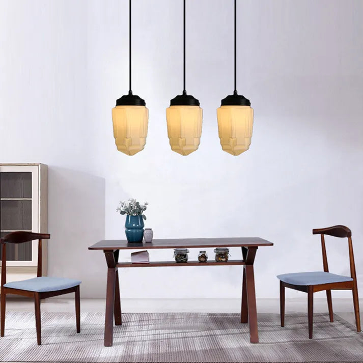 Mid Century Art Deco pendellampa med geometrisk skärm bild 19