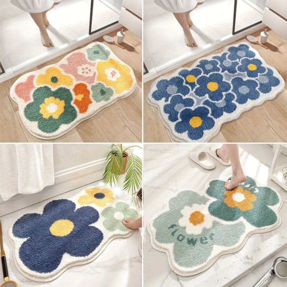 Halksäker blommig badrumsmatta bild 6