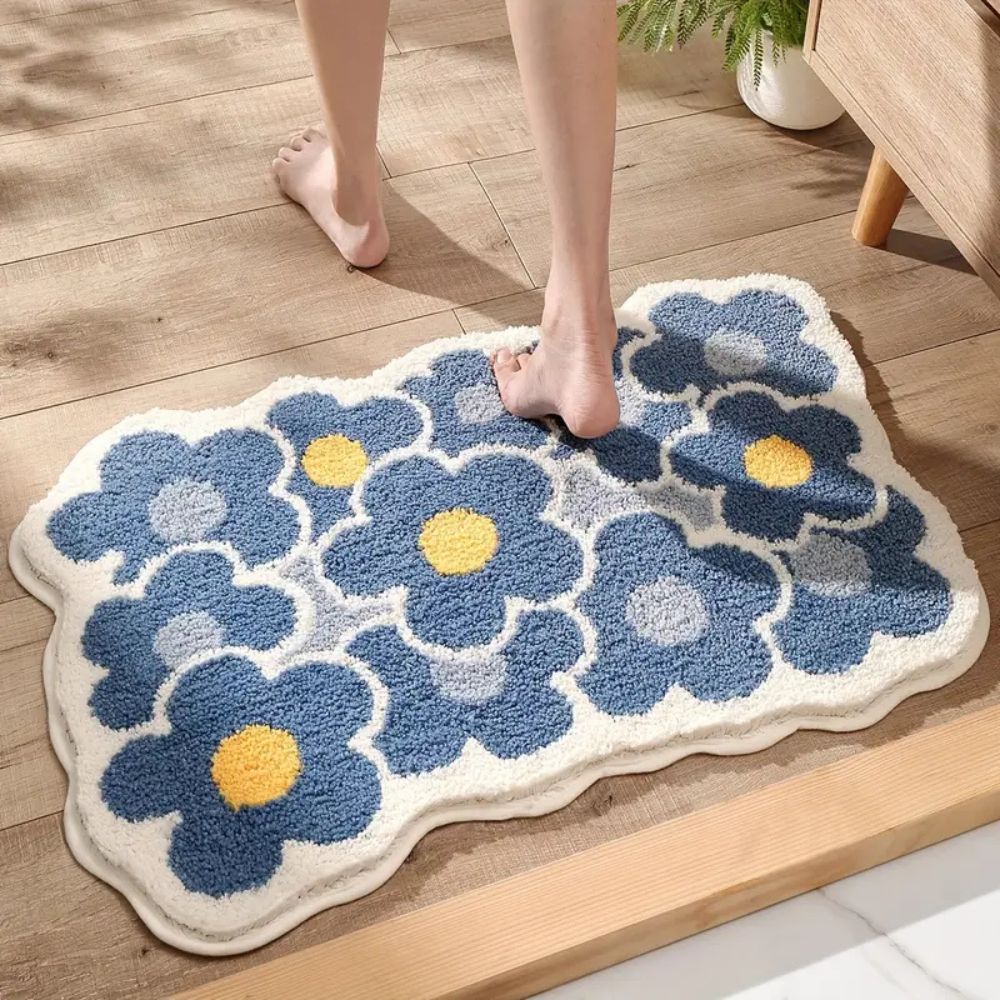 Halksäker blommig badrumsmatta bild 2
