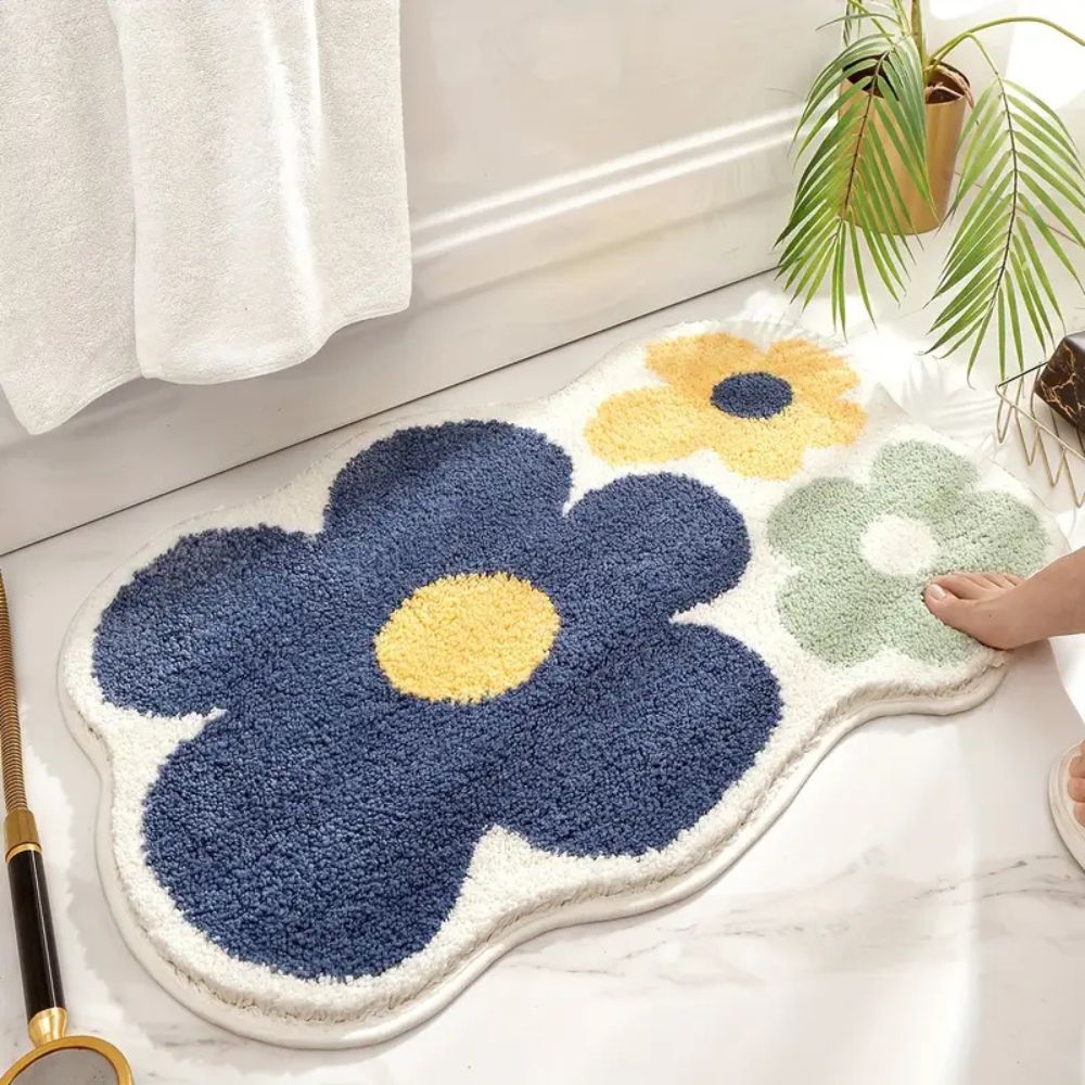 Halksäker blommig badrumsmatta bild 3