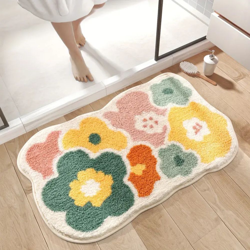 Halksäker blommig badrumsmatta bild 1