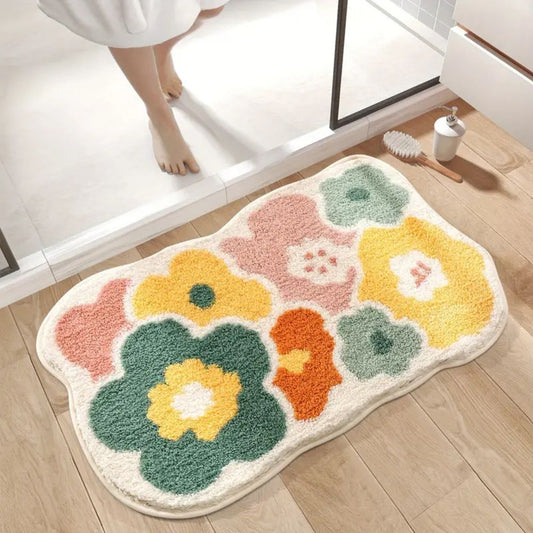 Halksäker blommig badrumsmatta bild 1