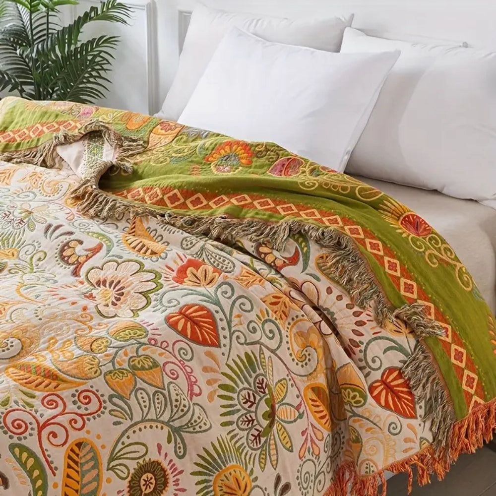 Vändbar boho filt med blommig mönster bild 2