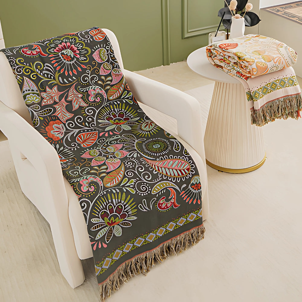 Vändbar boho filt med blommig mönster bild 3