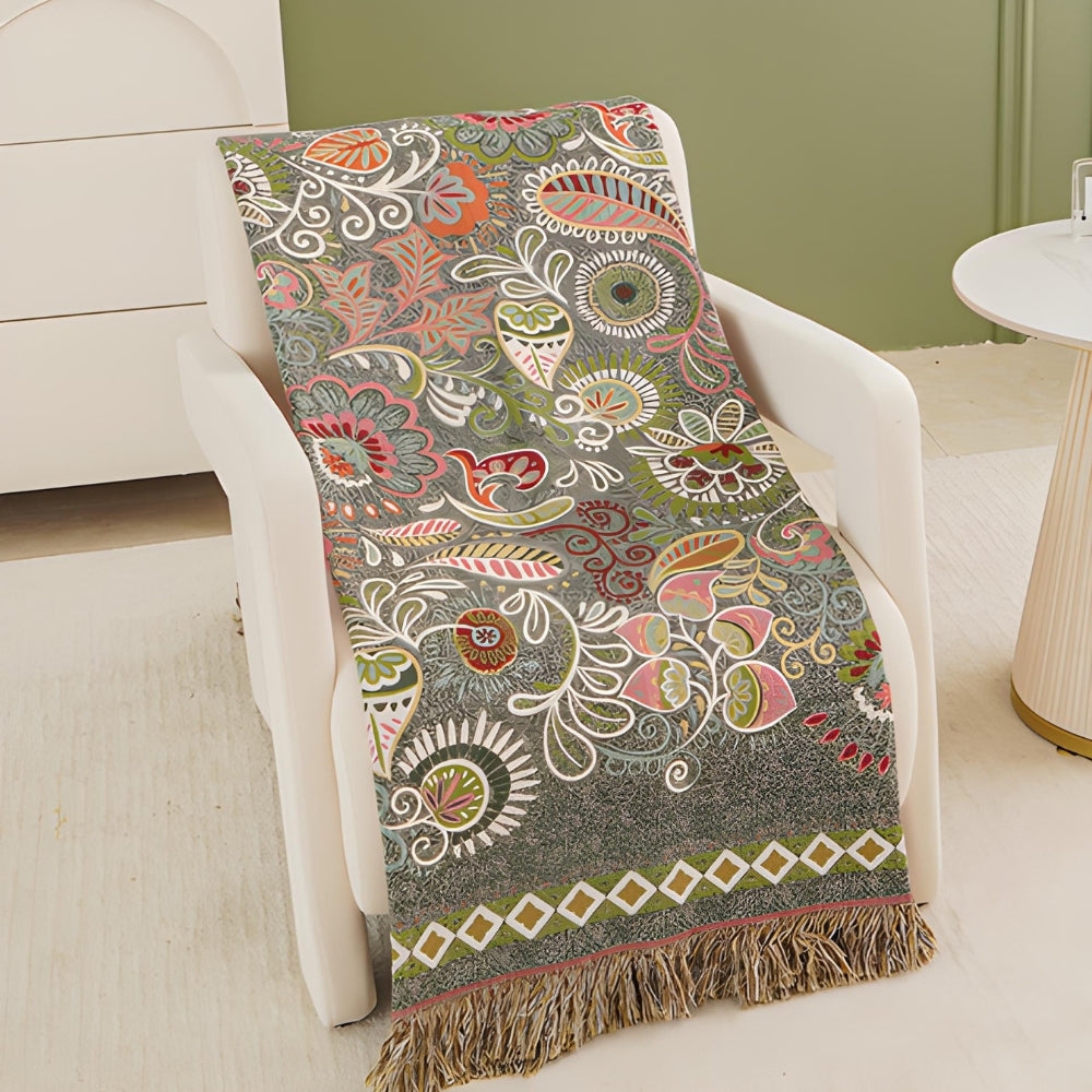 Vändbar boho filt med blommig mönster bild 4