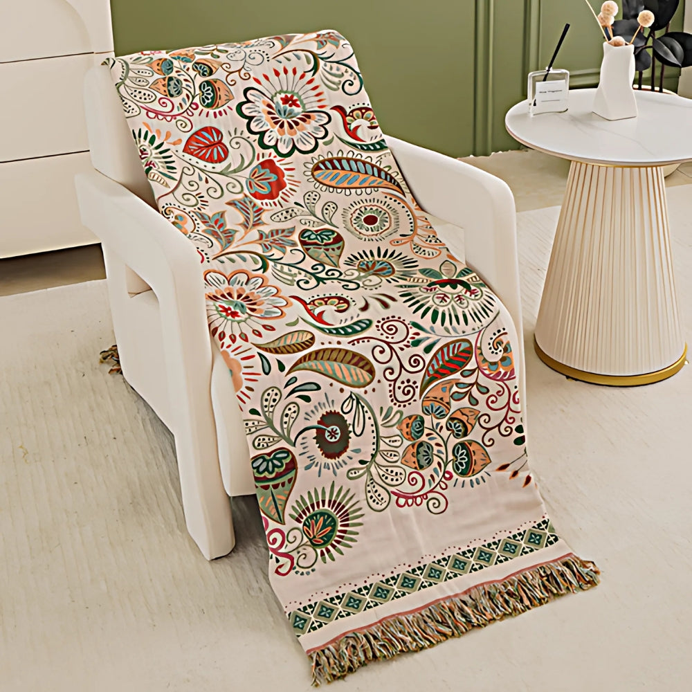 Vändbar boho filt med blommig mönster bild 5