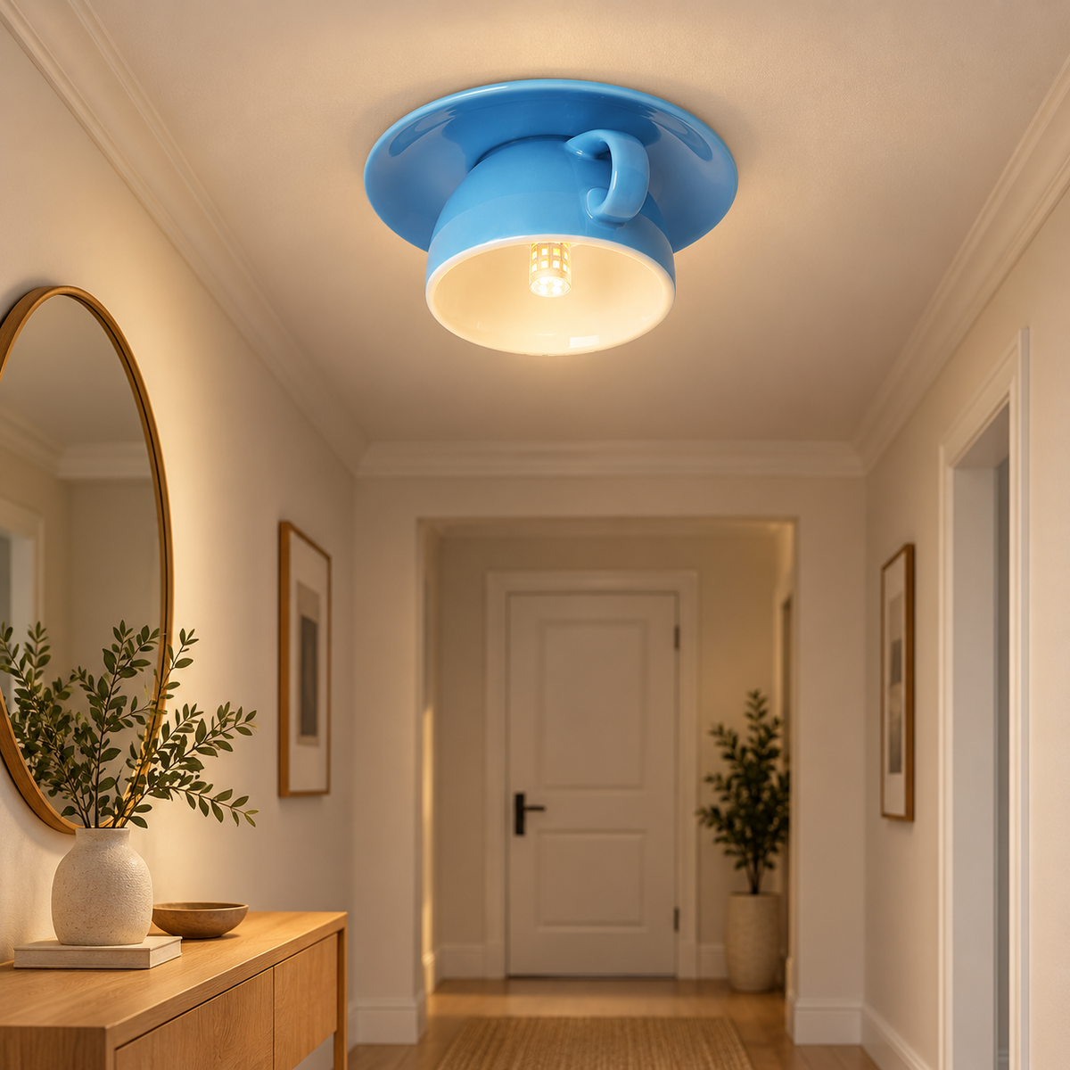 Minimalistisk taklampa i form av en kopp