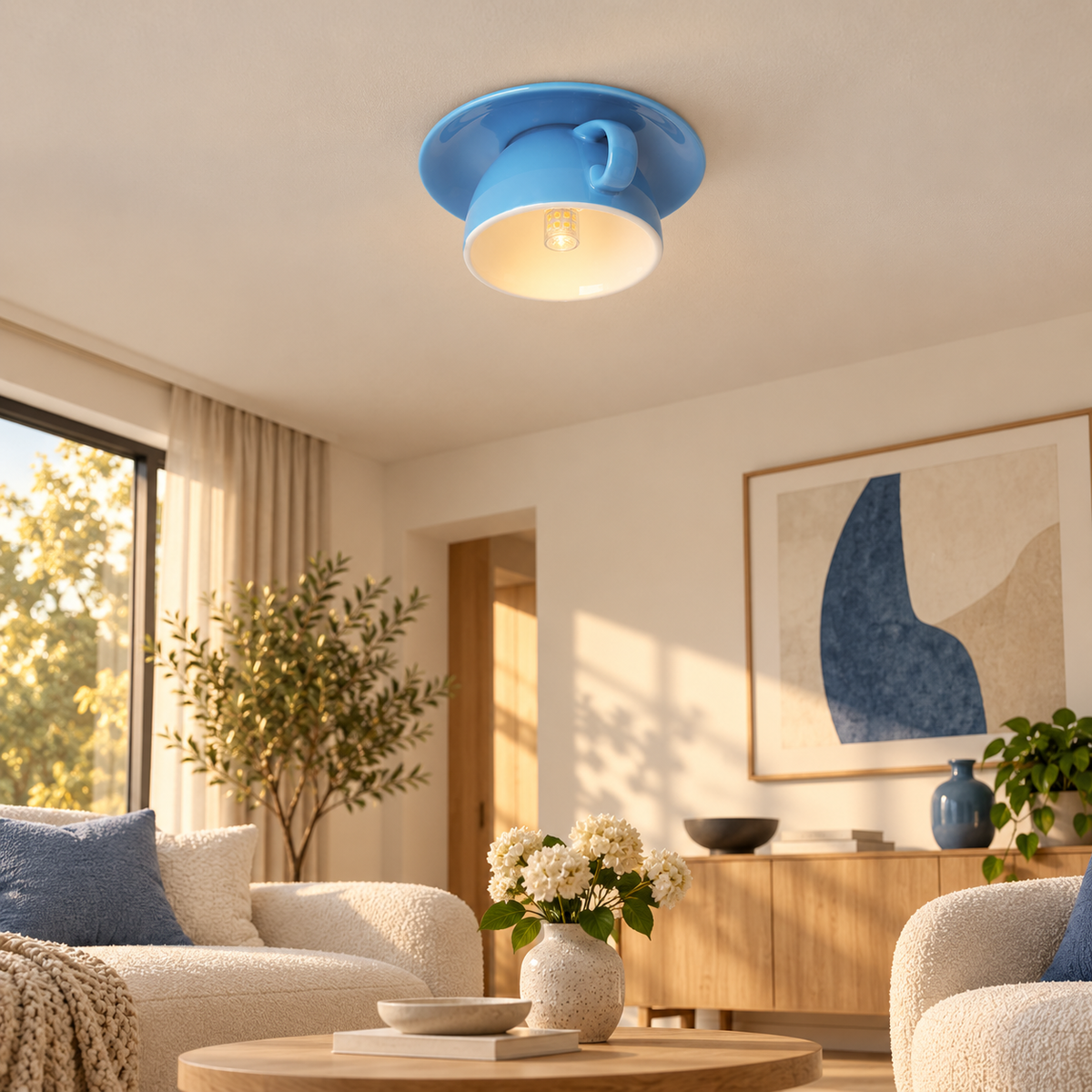 Minimalistisk taklampa i form av en kopp