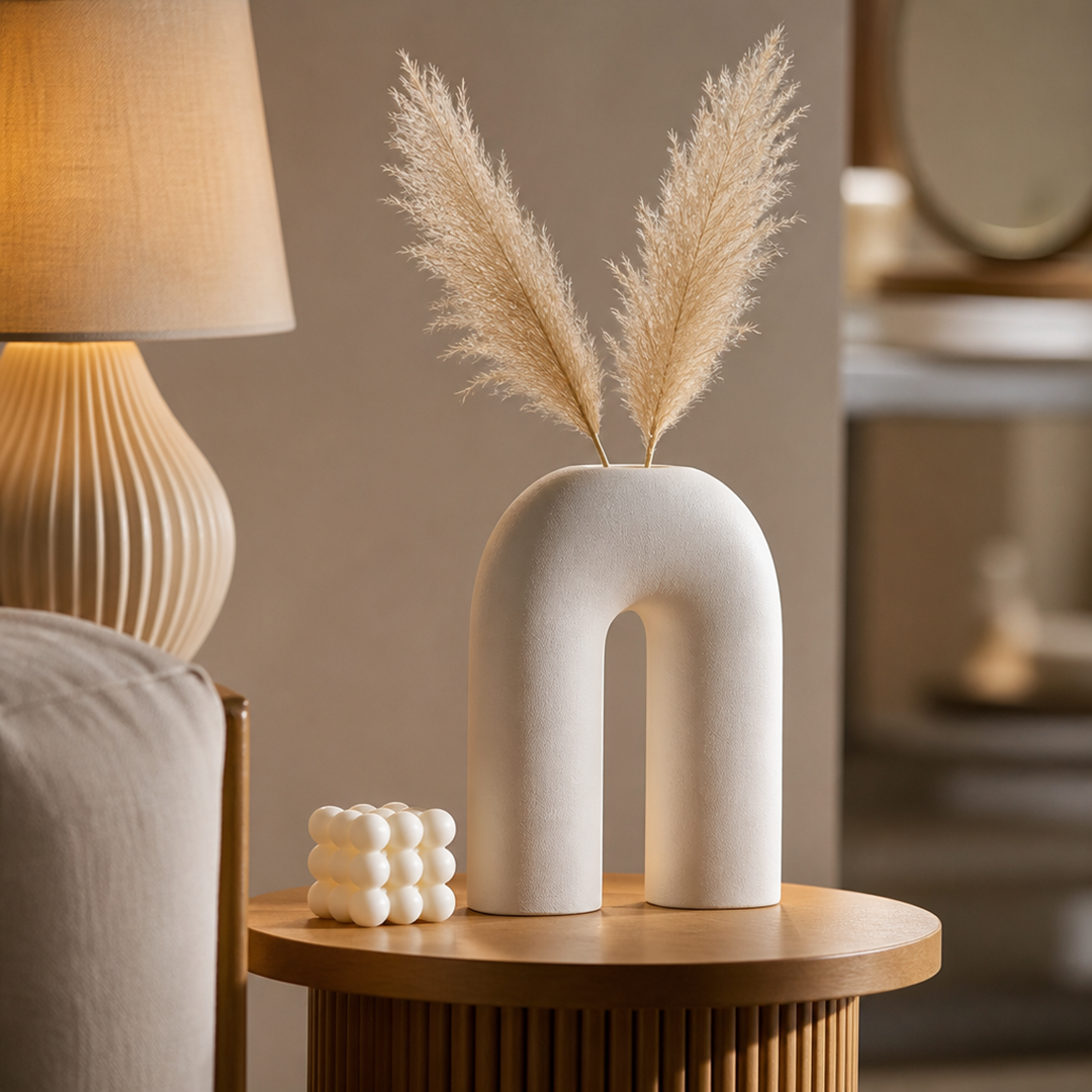 Dekorativ Keramikvas i Beige – Bågformad Design