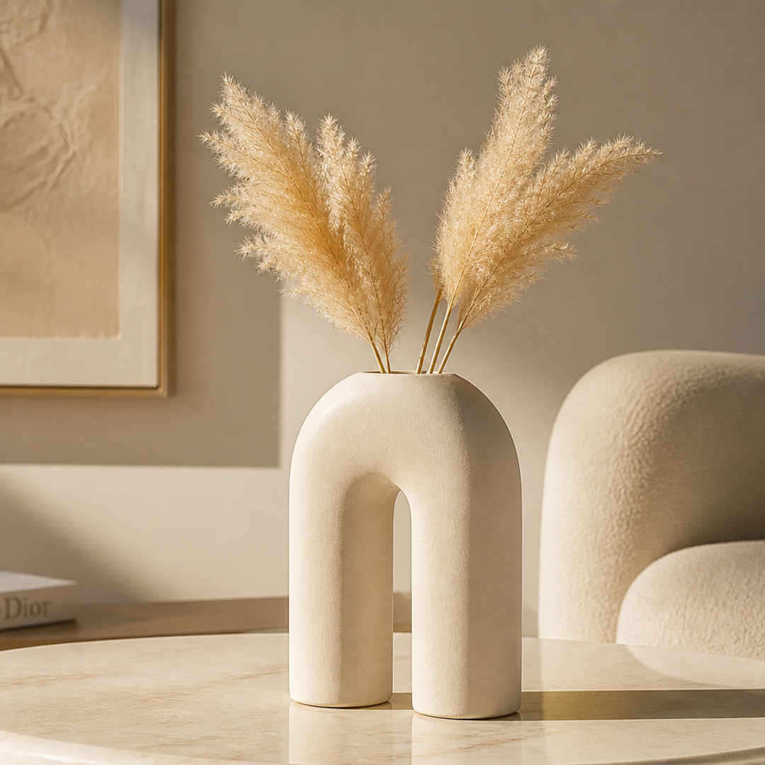 Dekorativ Keramikvas i Beige – Bågformad Design