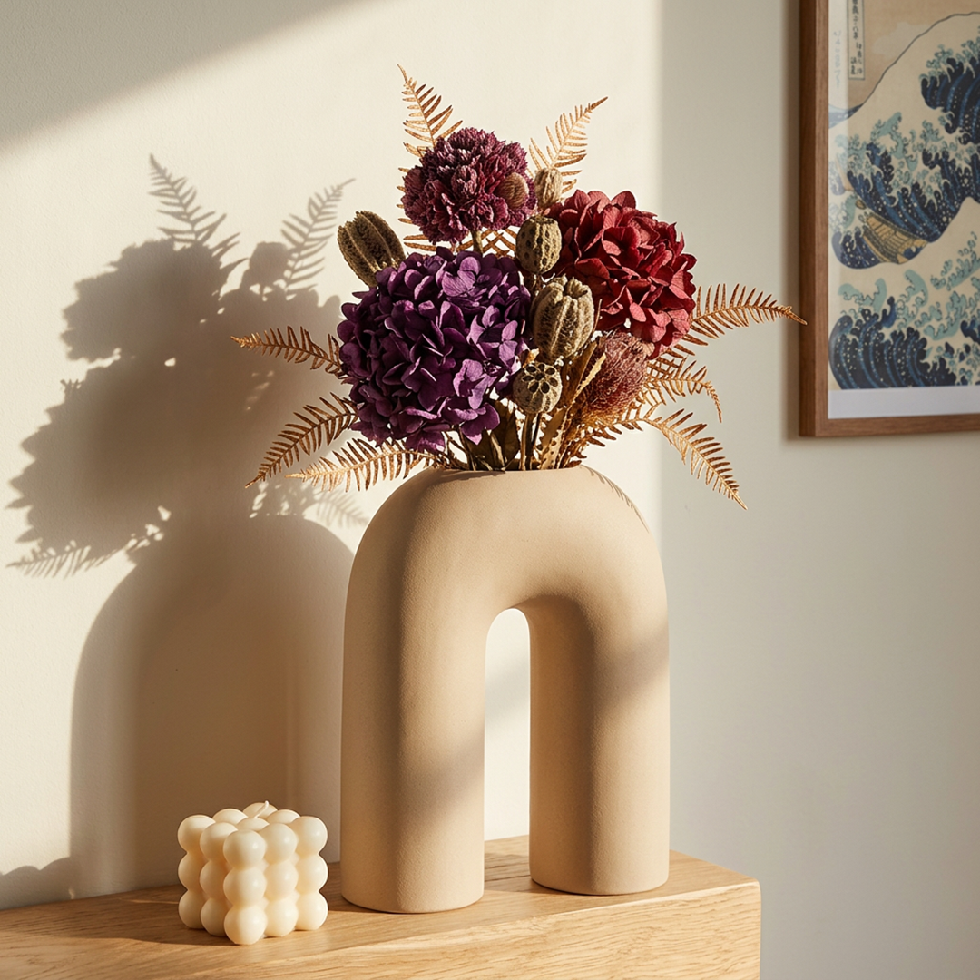 Dekorativ Keramikvas i Beige – Bågformad Design