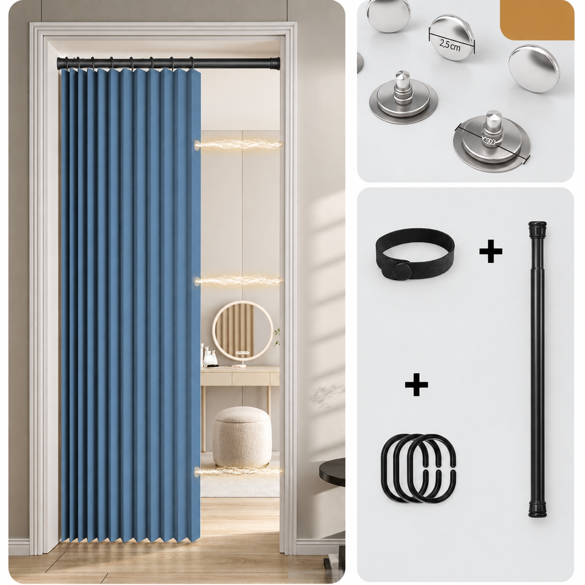 Magnetiskt Dragspelsgardin för Dörr – Borrhålslös Installation