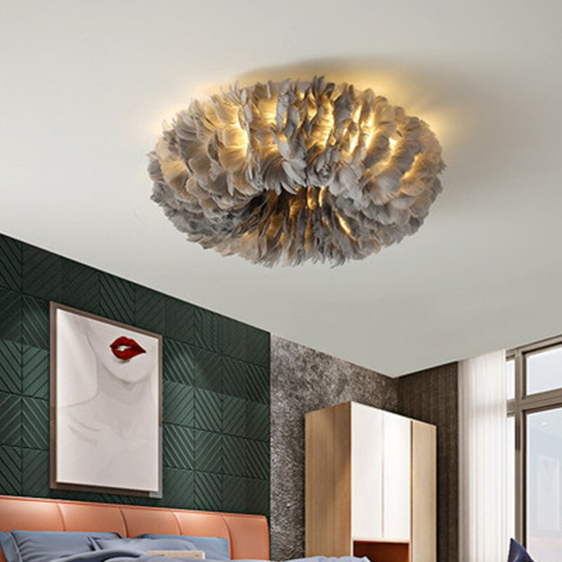 Boho LED-taklampa med fjädrar bild 3