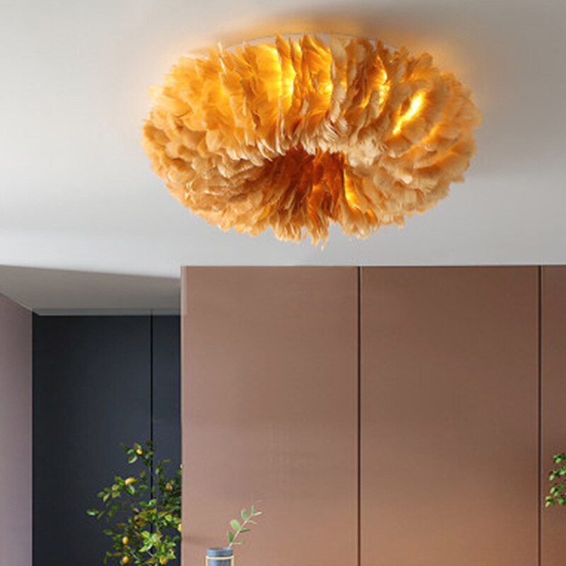 Boho LED-taklampa med fjädrar bild 4
