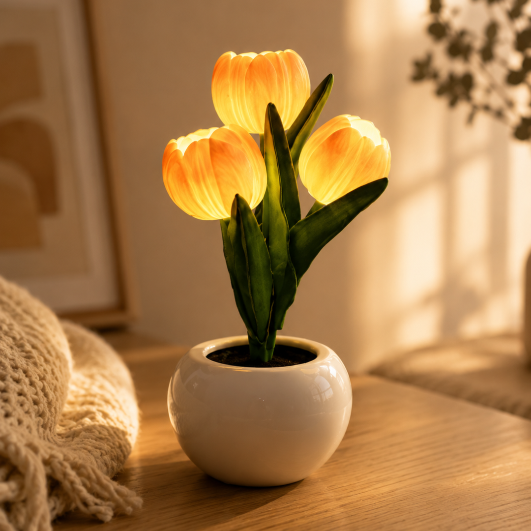 LED Tulpanlampa – Blomsterbordslampa i Keramik (Nattlampa)