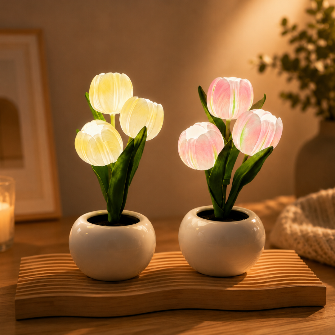LED Tulpanlampa – Blomsterbordslampa i Keramik (Nattlampa)