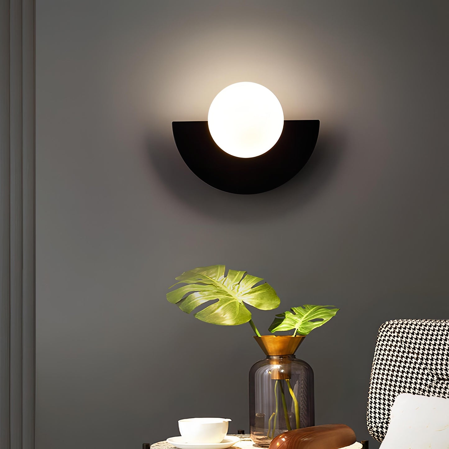 LED-vävägglampa i halvcirkelform, mid-century stil bild 2