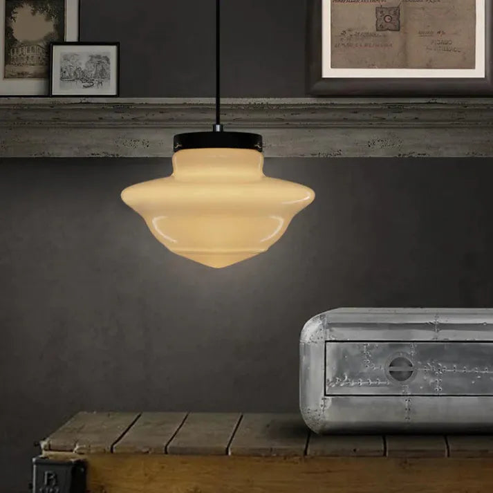Mid Century Art Deco pendellampa med geometrisk skärm bild 3