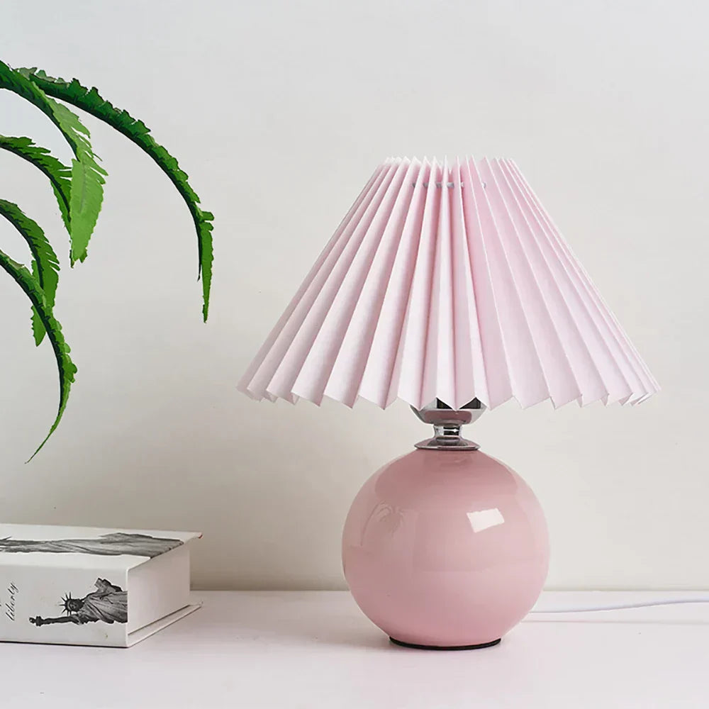 Minimalistisk vintage plisserad skärm bordslampa bild 1