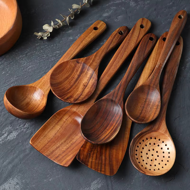 Trä 7 Pieces matlagning Utensils bild 4
