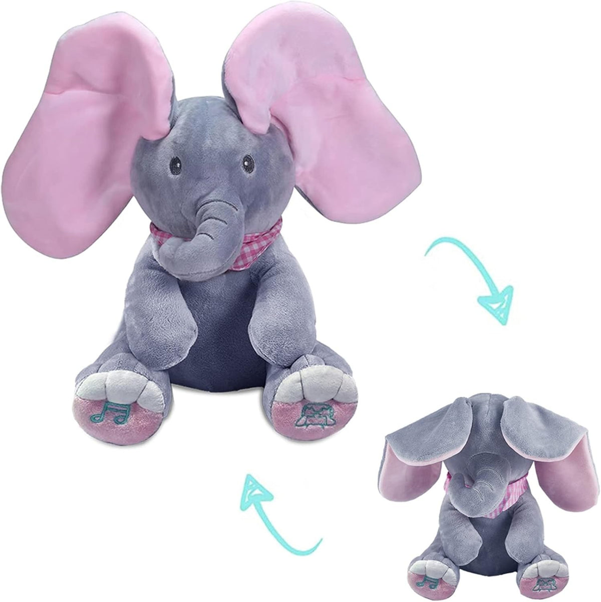 Sjungande elefant visar peek-a-boo rörelse
