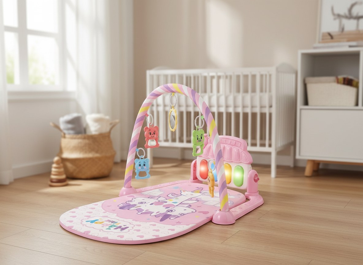 Baby sparkelpiano aktivitetsgym i skandinavisk barnkammare