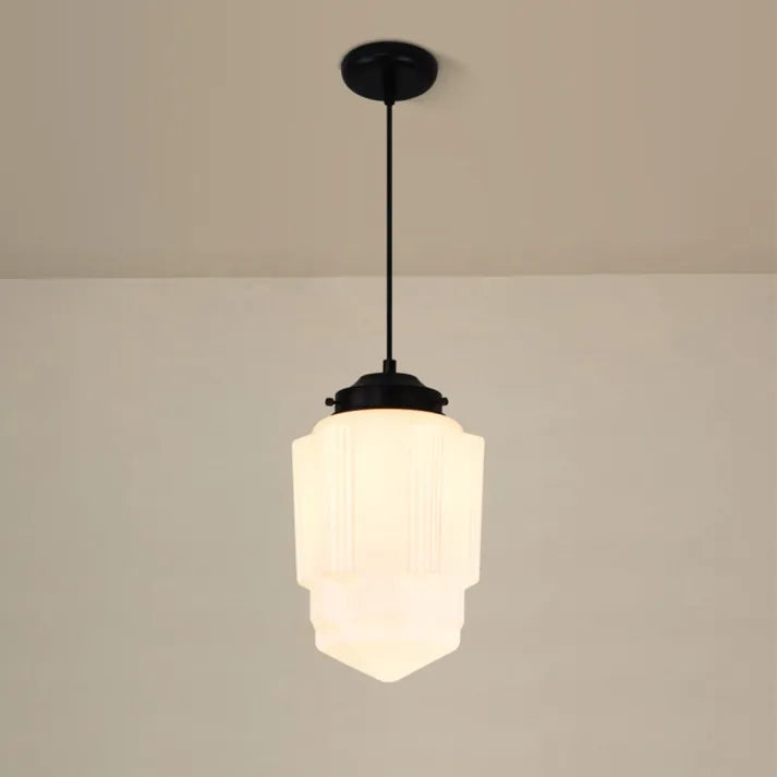 Mid Century Art Deco pendellampa med geometrisk skärm bild 7