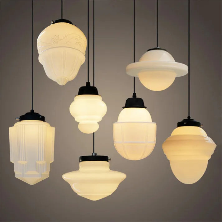 Mid Century Art Deco pendellampa med geometrisk skärm bild 20