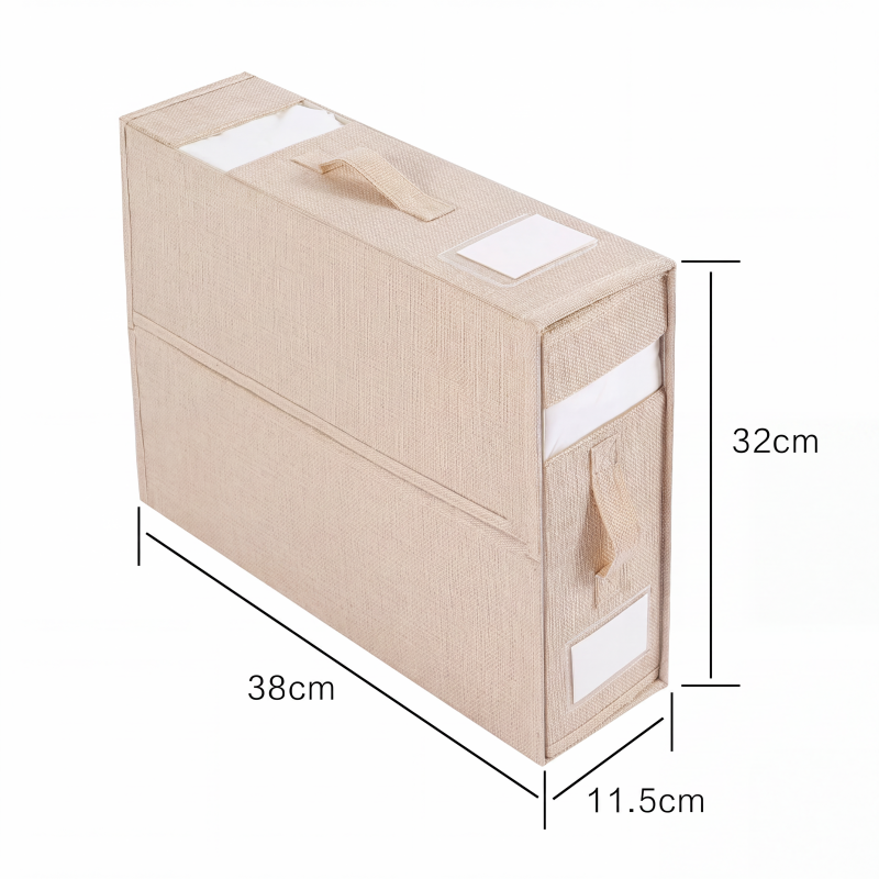 Beige förvaringsbox för sängkläder med bärhandtag