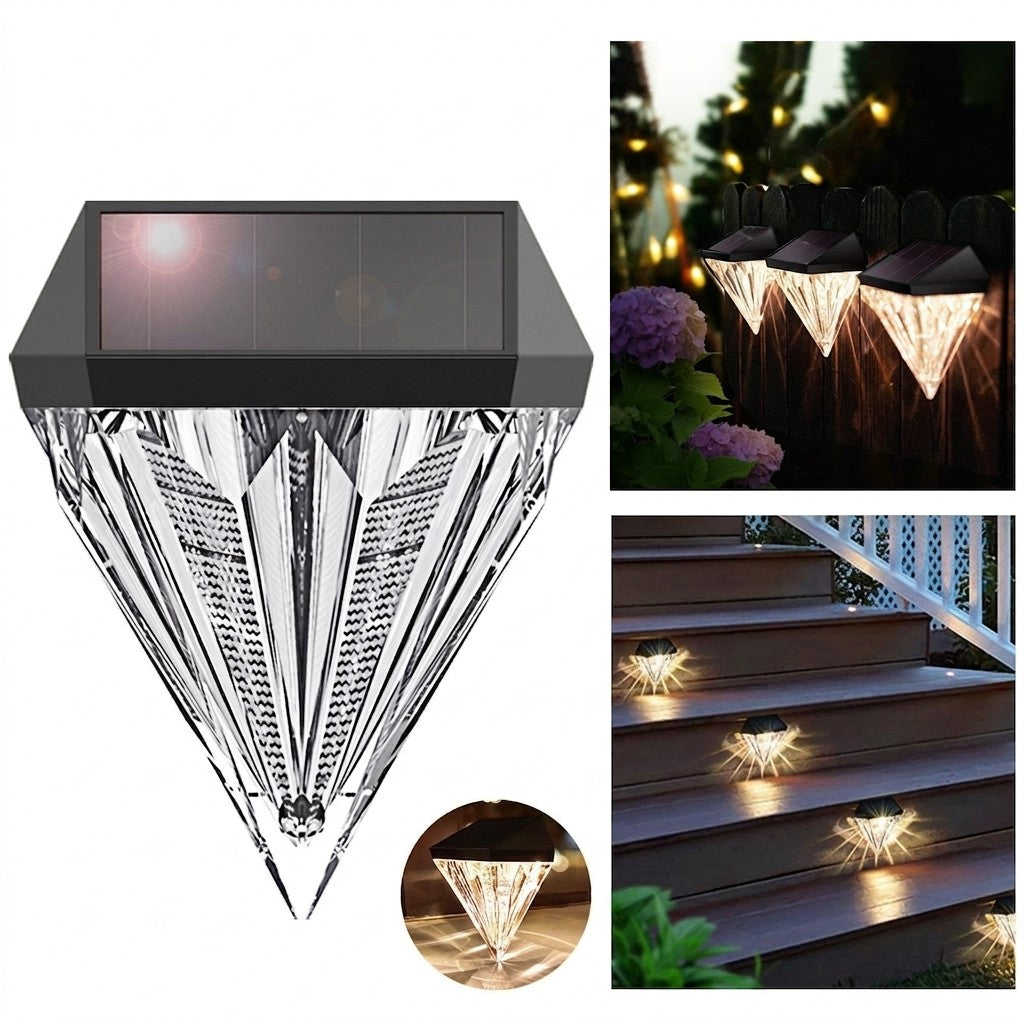 Solcellslampa med diamantdesign – detaljvy och trappmontering