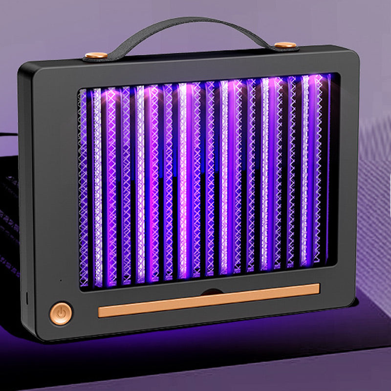 Elektrisk myggdödare svart version, frontvy med UV-ljus och elgitter