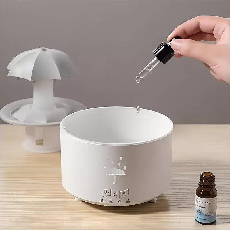 Vit luftfuktare med essentiell olje-droppare