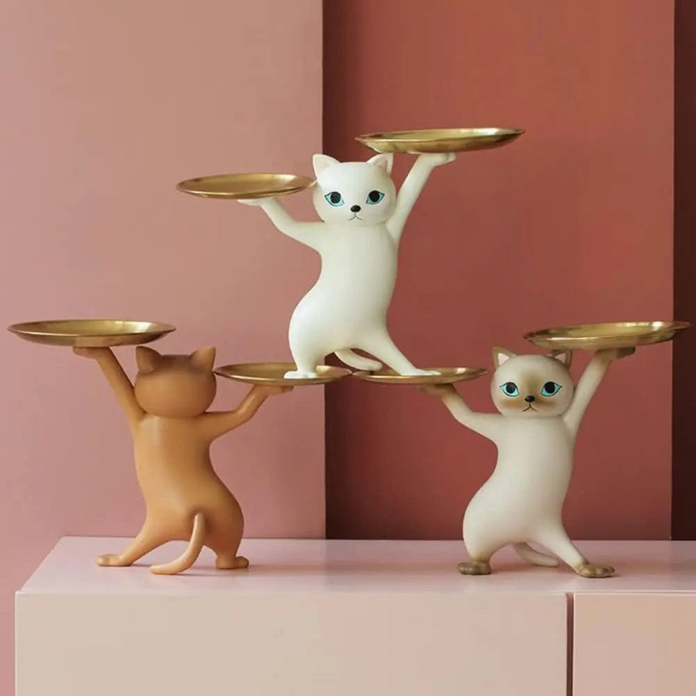 Dekorativ kattfigurin med guldtallrikar - tre färgvarianter