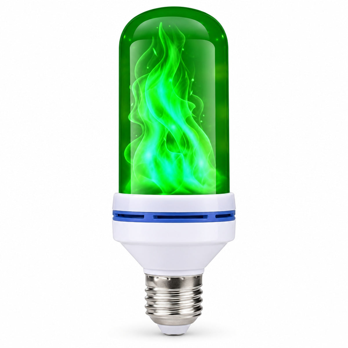 LED-lampa med grön flameffekt och vit sockel