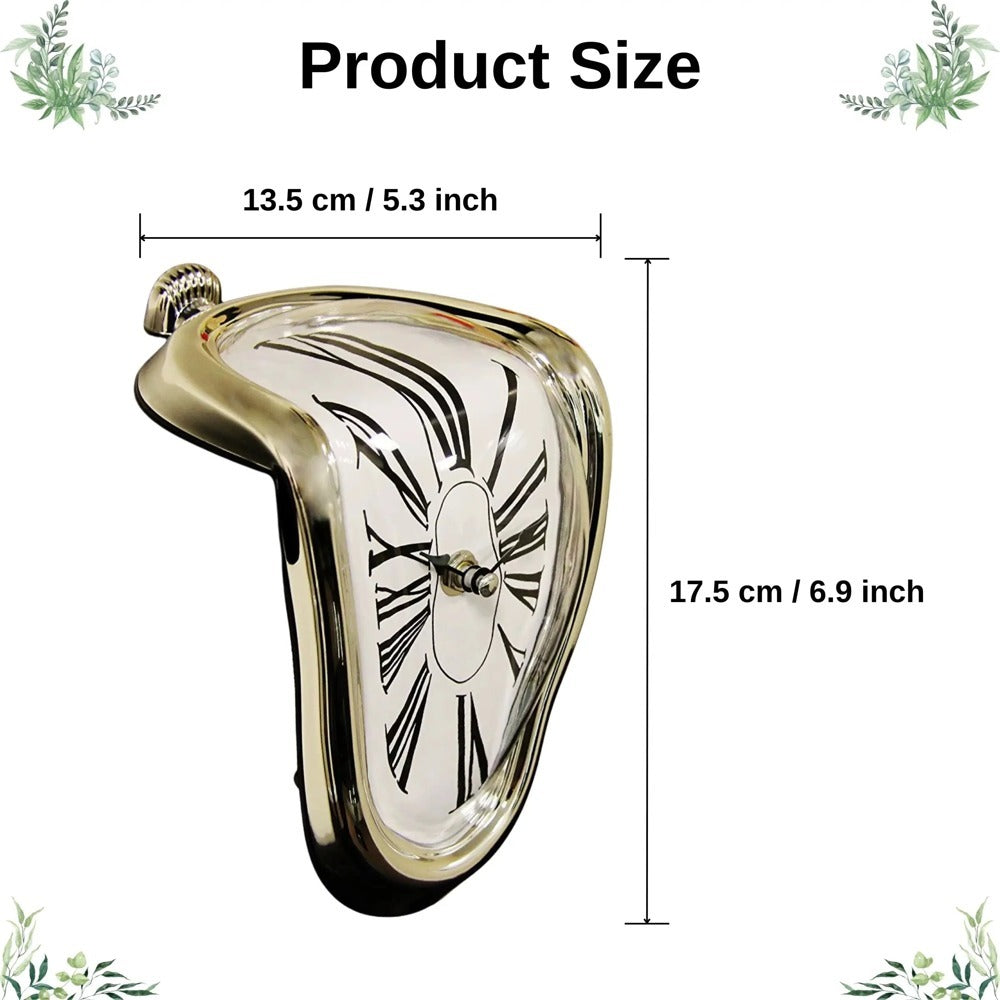 Smältande dekorationsur golden med mått 13,5 x 17,5 cm